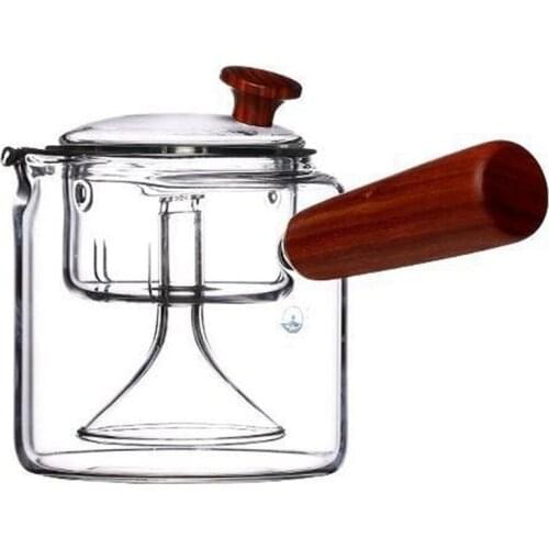 500ML Glass Teapot Wooden Handle Thickened Heat-Resistant Glass Kettle Side Handle Flower Teapot Tea Set
