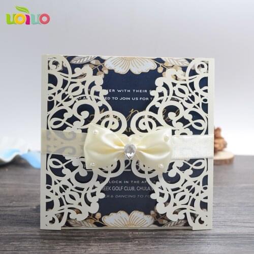 Free shipping 50set inc43 Blue Laser Cut Wedding Invitations Card Greet Card Personalized Custom ,ivory card