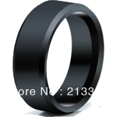 Free Shipping Buy Cheap Price Jewelry USA Brazil Russia HOT Selling 8MM Men&Womens Black Beveled Flat Top Tungsten Wedding Ring