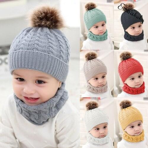 Kids Baby Boy Girl Winter Knitted Hat Scarf 2Pcs Sets Toddler Kids Warm Beanie Crochet Cap Scarf Cotton Outfits 0-3Y
