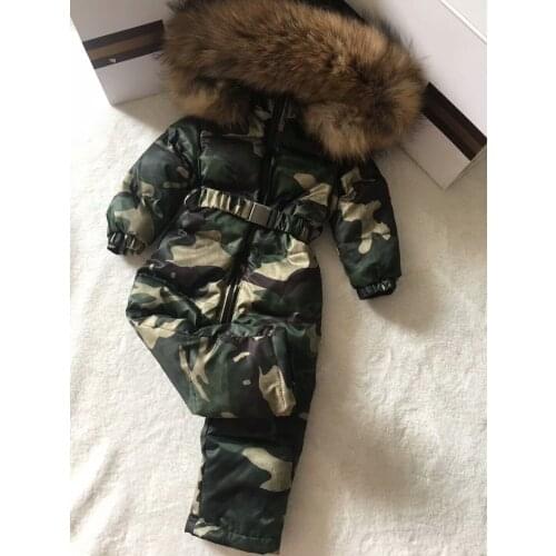 Real fur hooded 2021 Winter Jacket child jackets children jumpsuit snow suit girl floral black climbing down overall Ski suit