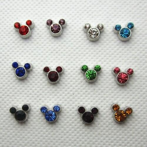 Hot selling 24pcs/lot mix 12 month crystal birthstone mickey head floating charms living glass floating pendant lockets charms