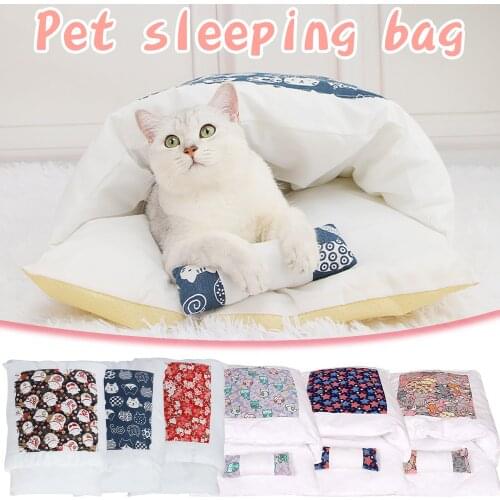 Pet Cat Sleeping Bag Set Cotton Quilt with Pillow Kitty Litter Bed Bunting Sleeping Bag