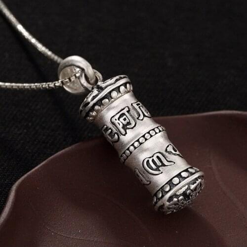 990 Sterling Silver Tube Vintage Amitabha Pendants Buddhist Shurangama Mantra Men women Urn Necklace Amituofo Chant case Jewelry
