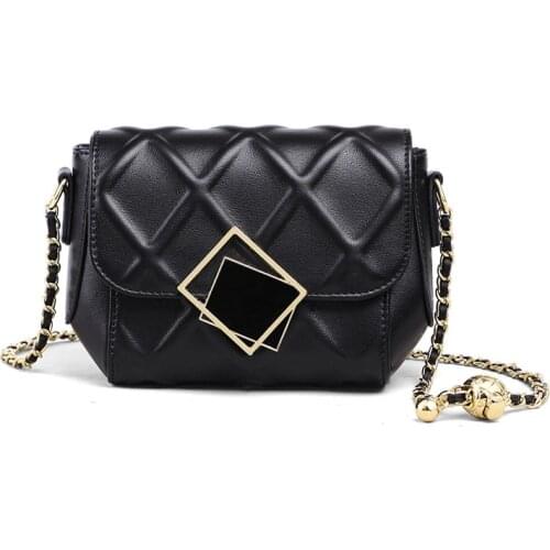 Fashion Leather Handbag Shoulder Inclined Small Golden Diamond Chain Bag Multi-Function New High Quality Shoulder Bags
