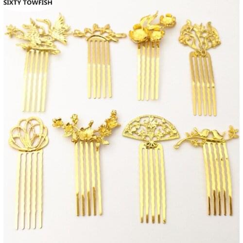 10 Pieces/lot Gold color Alloy Fancy Hair Combs Fashion Hairwear base Settings Jewelry Hairpins Findings
