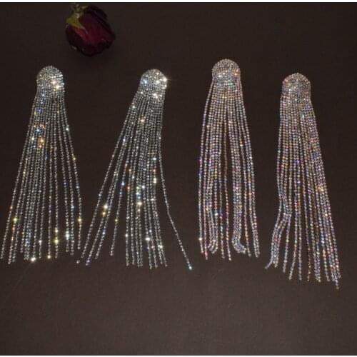 Fashion Silver Color Rhinestone Drop Earrings for Women Crystal Long Tassel Earrings statement Big Earring Wedding Wewelry Gifts