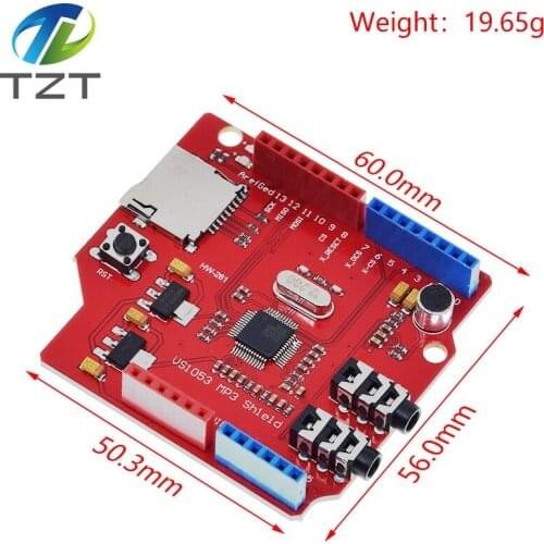 TZT VS1053 VS1053B Stereo Audio MP3 Player Shield Record Decode Development Board Module With TF Card Slot For Arduino UNO R3