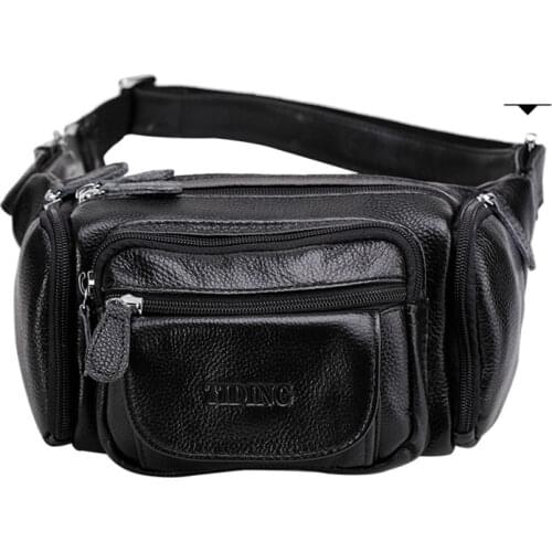Mens Original Belt Bag Male Genuine Leather Waist Bag Travel Men Fanny Packs Bags Large Pouch for Phone Black Waist Packs
