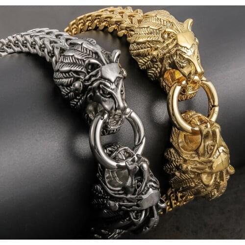 Punk Lion Head Bracelet Men Heavy Stainless Steel 12MM Wide Snake Chain Mens Charm Bracelets Bangles Best Friends Hand Jewelry