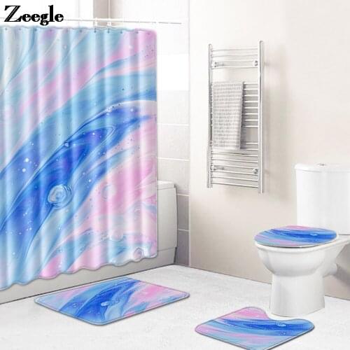 Colorful Bath Mat and Shower Curtain Set Home Decoration Toilet Seat Cover Mat Anti Slip Bathroom Floor Rugs Washable Foot Mat