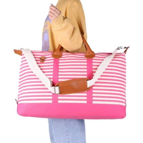 New Duffle Women Large Capacity Stripe Travel Bags Female Zipper Folding Trip Canvas Bags
