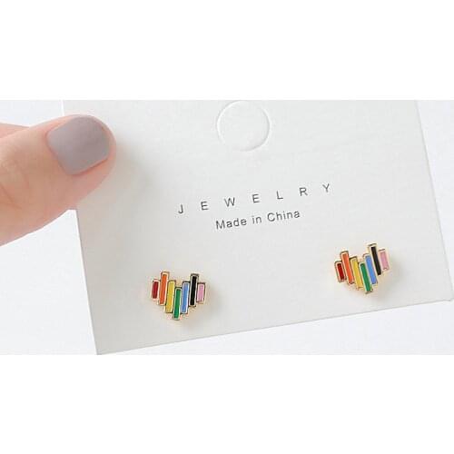 S925 South Koreas new lovely rainbow color heart-shaped earrings, stylish simple womens earrings, 2020 new jewelry