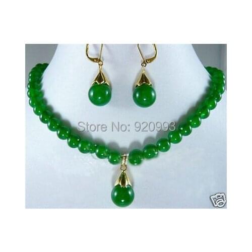 Wholesale****NEW Exquisite 8mm Green Natural stone Necklace Pendant Earring 17"