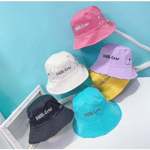 Fashion Double-Sided Baby Bucket Hat Cute Cow Letter Print Boys Girls Panama Hat Summer Outdoor Children Beach Sun Cap