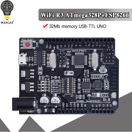 WAVGAT UNO R3 + WiFi ATmega328P+ESP8266 (32Mb memory) USB-TTL CH340G For Arduino Uno NodeMCU WeMos ESP8266 One New Arrival