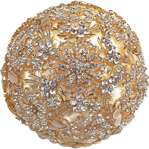 Full Diamond Bridal Bouquet Golden Ribbon Rhinestones European and American Style Wedding Bride Handmade Holding Flowers Gift