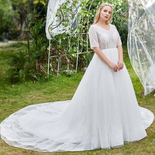 Half Sleeves Deep V-Neck Evening Dress Simple White Elegant Lace Up Empire New Floor-Length Plus Size Women Formal Gowns D1051