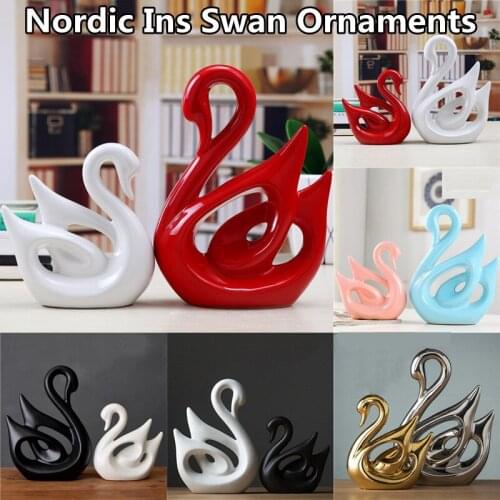 Nordic Ins Ceramic Swan Pattern Decoration A Pair of Porcelain Swans Ornaments Home Cabinet Crafts Multi-Color Couple Swan