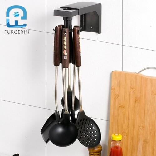 Kitchen Accessories Organizer And Storage Hook Rack No Punching Telescopic Rotatable Storage Rack with 4/6 hooks PP
