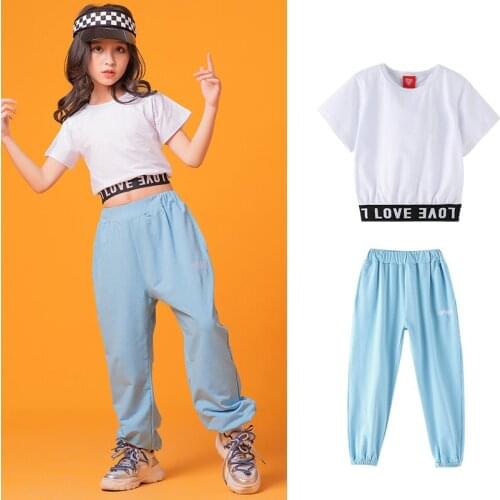 2020 Girls Hip-Hop Dance Costumes Children Short-Sleeved Tops Hiphop Pants Stage Outfits Kids Jazz Dance Practice Clothes SL3231