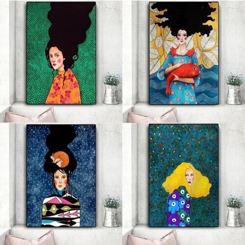 Vintage Abstract Girl Hair Flower Women Wall Art Canvas Painting Fashion Nordic Poster Wall Pictures For Living Room Unframed