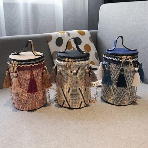 Vintage Shoulder Bags Tassel Unique Chain Ladies Crossbody Bag Portable Cylinder Bag Casual Women Handbags