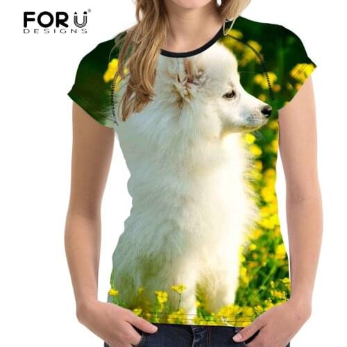 FORUDESIGNS Funny 3D Samoyed Dog Printed T Shirts Women Brand Design O Neck Short Sleeve Tops Tee Clothing Stylish Girls Tshirts