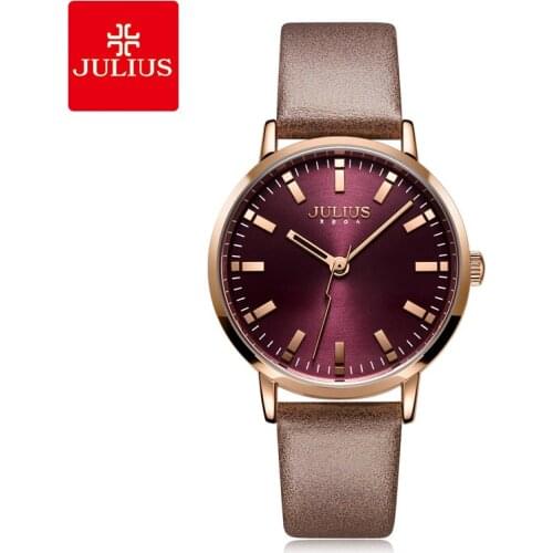 JULIUS Womens Watch Office Lady Business Watch Leather Strap Purple Quartz Wristwatch 30m Waterproof Fashion Montre JA-1149