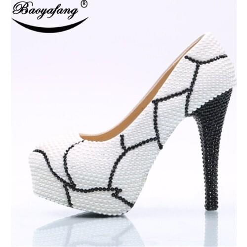2019 New arrival Womens wedding shoes white pearl Bridal party dress shoes Pearl drill Woman High heels platform shoe
