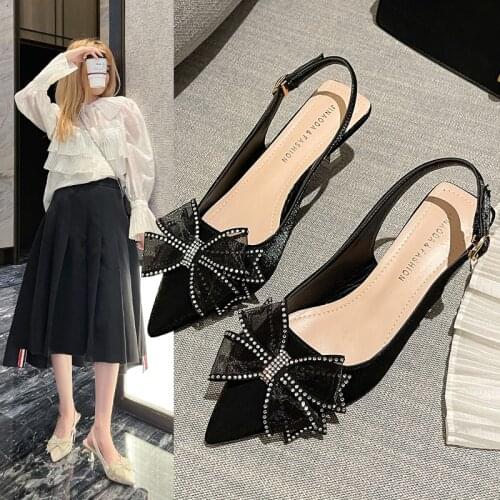Womens High Heels, Pointed Stilettos Pumps with Bows, Comfortable Elegant Slingbacks Shoes in Korean Style