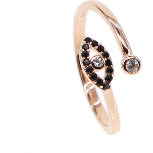 Delicate Silver plated Gold color Tone Lovely CZ EVIL EYE Shape aaa cubic zirconia Women Girl Opening Ring Party Jewelry