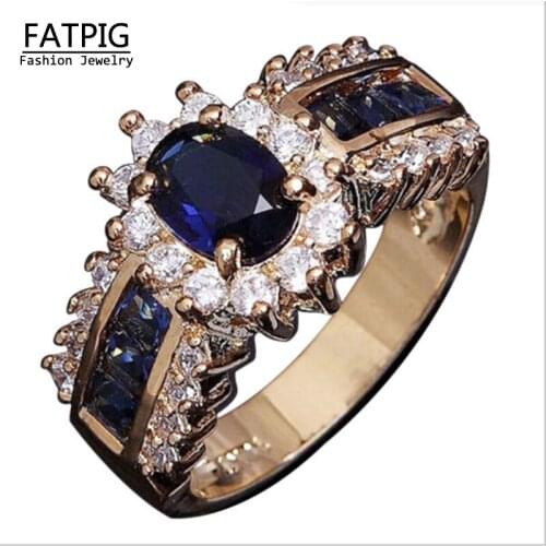 Ring vintage rings for women Engagement Gold Filled Blue Luxury Zircon Lovers Promise Ring for Women Size6-12 Wedding Rings