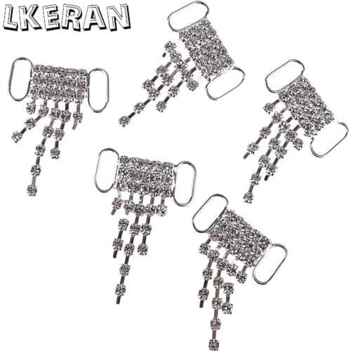 LKERAN 10Pcs 10*35MM Shiny Bow Bikini Rhinstone Connector/ Buckle Metal Chain For Swimming Wear Bikini Decorstion