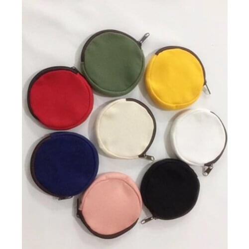 100pcs/lot blank Round canvas zipper pouches cotton cosmetic Bags makeup bags Cotton canvas coin purse SN848