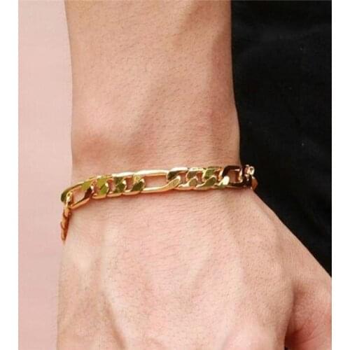 18K Gold GP Bracelet For Man 8mm Figaro Chain Bracelet & Bangles Geometric Wristband Pulsera Hip Hop Men Jewelry Accesories Gift