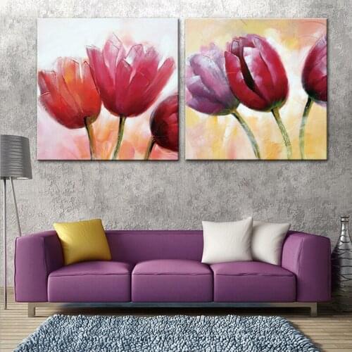 Unframed Modern Flowers Artwork 100% Hand Painted-Floral Oil Paintings on Canvas Wall Art Pictures for Home Decoration 2 Pieces