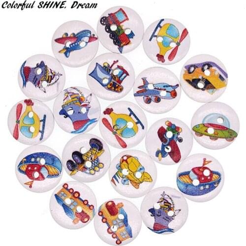 50PCs Wholesale Natural Wooden Round Button Svehicle Design Scrapbooking Sewing Accessories DIY Craft 2 Holes 15mm Dia