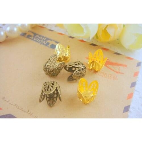 50pc/lot 7*17mmGold Silver Bronze Rhodium Color Flower Metal Bead Caps DIY Jewelry Accessories Findings