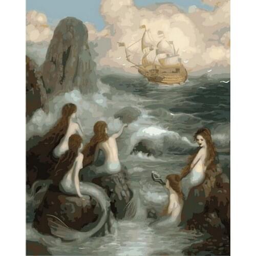 Frameless picture oil paintings by numbers wall decor diy painting on canvas for home decor 4050cm Mermaid