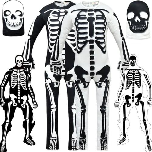 Halloween Costumes for Kids Skull Cosplay Bodysuit Boys Girl Carnival Party Clothing Demon with Mask Children Role Play Jumpsuit