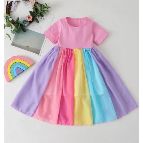 Toddler Kids Spring Summer Dress For Toddler Kids Rainbow Short Sleeve Rainbow Princess Dress Children Mesh Tulle Beach Costume