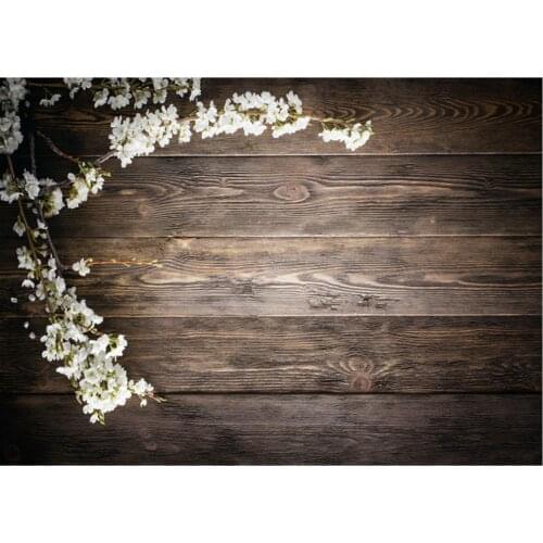 Planks Backdrop Black Wooden Board and White Pear Blossom Photography Background Holiday Celebration Photo Booth Studio Decor