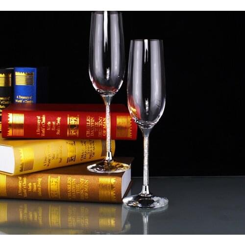 Hot sales 250ml/8.8oz personal customed 2pcs/lot wedding crystal champagne glasses stem filled rhinestones wine goblet glasses w