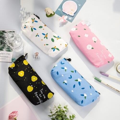 Cute Kawaii Canvas Pencil Case High Capacity Pen Bags Cute Letter Pencil Bags For Girls Gift School Supplies Korean Stationery