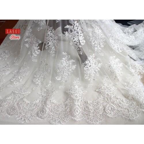 Plant flowers Ivory white Soft bottom 1.3m Exquisite Lace Sequins embellishmen Wedding dress Beautiful DIY Full size Exquisite