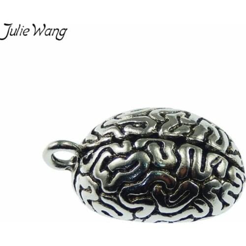 Julie Wang 1PCS 3D Brain Shape Charms Incredible Detail Pendant Handmade Punk Earring Keychain Findings Jewelry Making Accessory