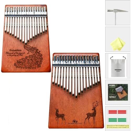 Kalimba Thumb Piano 17 Keys Portable Mbira Finger Peacock Pattern With Tune Hammer instrument Accessory for Kids Adult Beginner