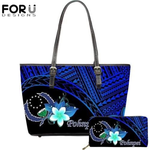 2 Pcs Leather Handbags with Purses Set Pohnpei Handbags For Women 2021 Designer Luxury Polynesian Ladies Shoulder Handbags Hot