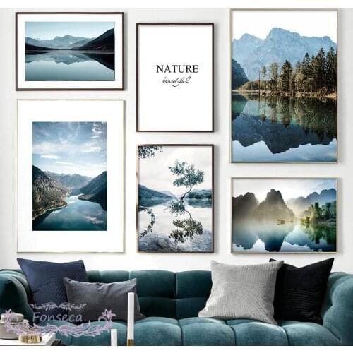 Beautiful Nature Landscape Poster And Prints Jungle Lake Mountain Reflection Quotes Wall Art Canvas Painting Nordic Pictures